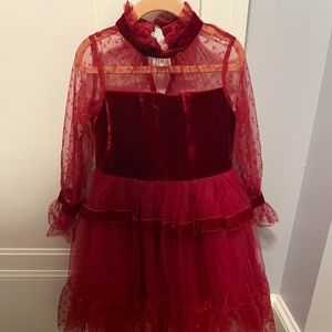 Red velvet and tulle dress